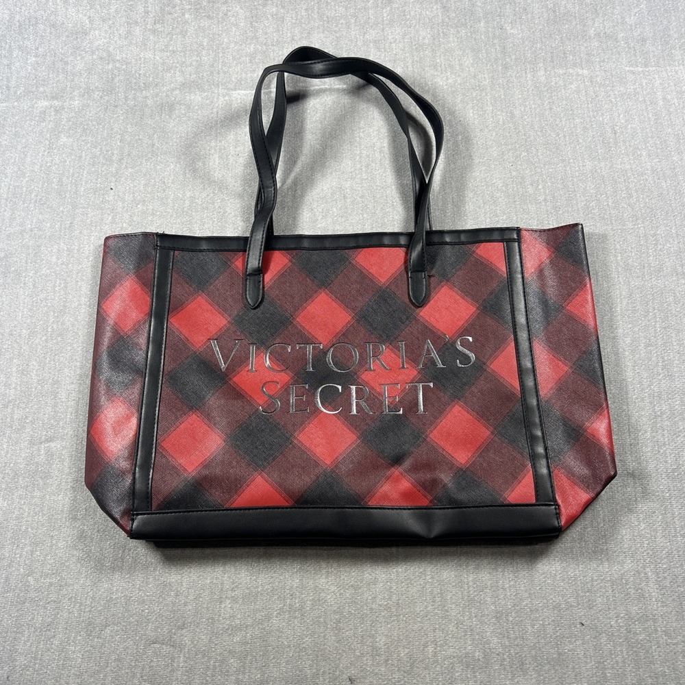 Victoria's Secret Red Black Check Tote Bag